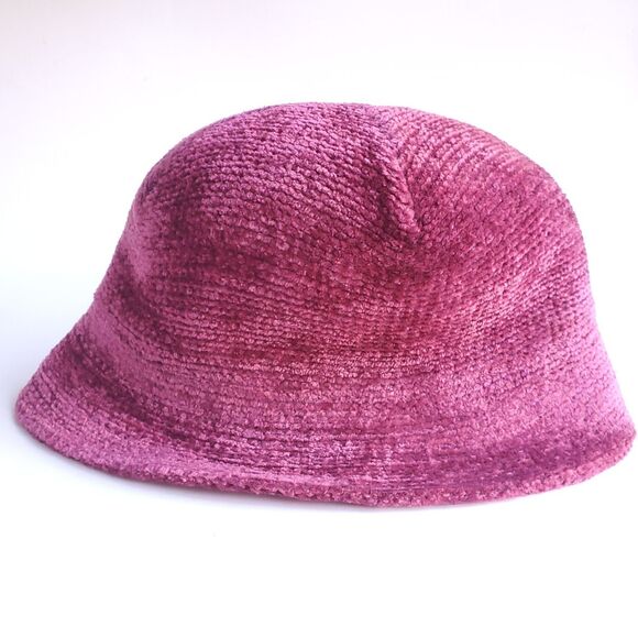 Vintage Charter Club Bucket Hat Chenille Raspberry Red Dark Rose 21.5 inch Band - Picture 7 of 9